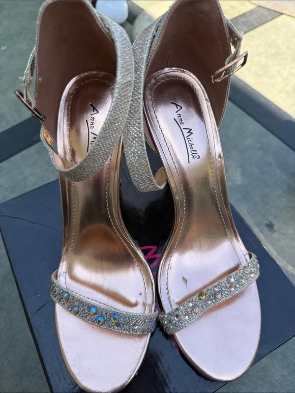 Anne Michelle Rhinestone Strappy High Heel Sandals in Rose Gold - Image 2