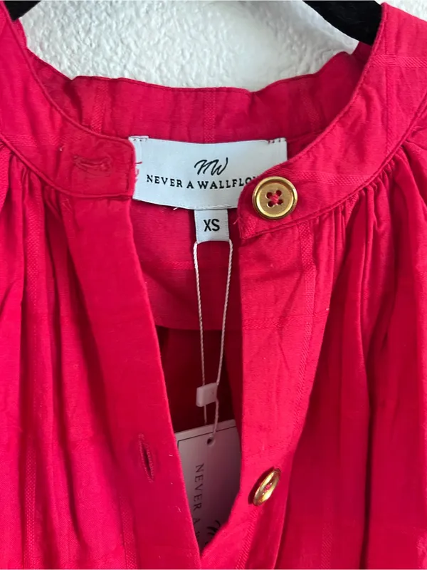 NWT Never A Wallflower Elastic‎ Sleeve Dress Peasant Candy Apple Red Cotton - Image 4