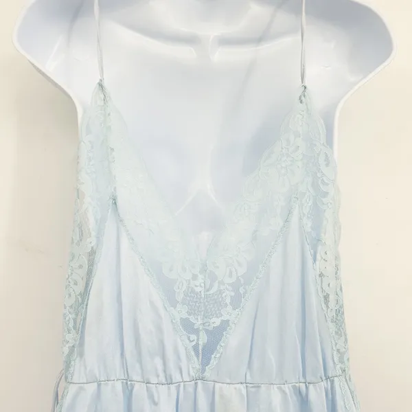 Pandora of California Womens‎ Vintage 70s Blue Lace Trim Coquette Nightgown XL - Image 7