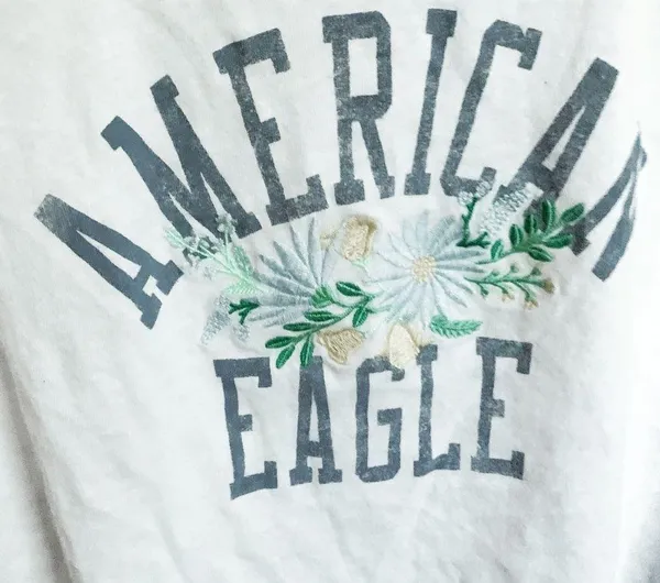 AMERICAN EAGLE OUTFITTERS Logo Floral Embroidered Crop Tee M - Image 3