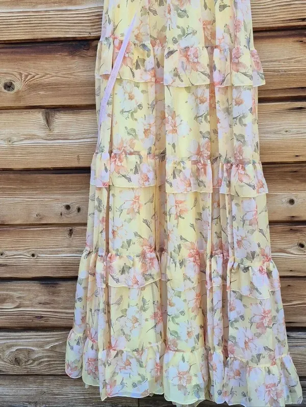 NWT Mac Duggal 67794 Yellow Tiered Floral Chiffon Gown Size 2 - Image 10