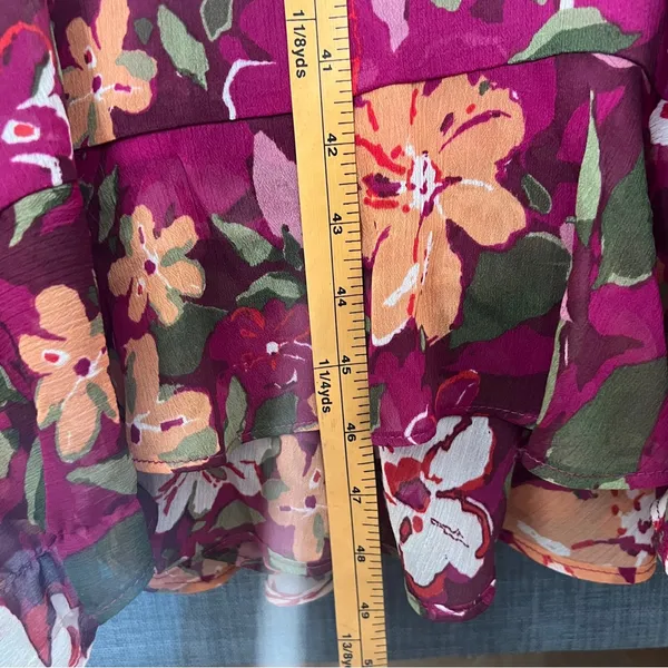 Maggy London Desert Bloom Floral Long‎ Sleeve A-line Dress In Wine Ruffle Trim 2 - Image 17