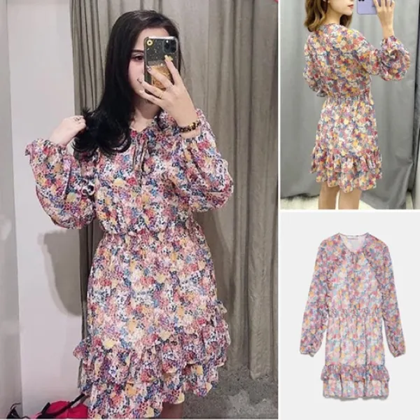 Zara RUFFLED FLORAL PRINT LONG SLEEVE MINI DRESS Size S NEW. - Image 3