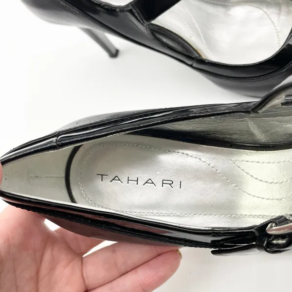 Tahari Womens Mary Jane Helen Heels 7.5 Black Pumps Evening Peep Toe Timeless‎ - Image 4