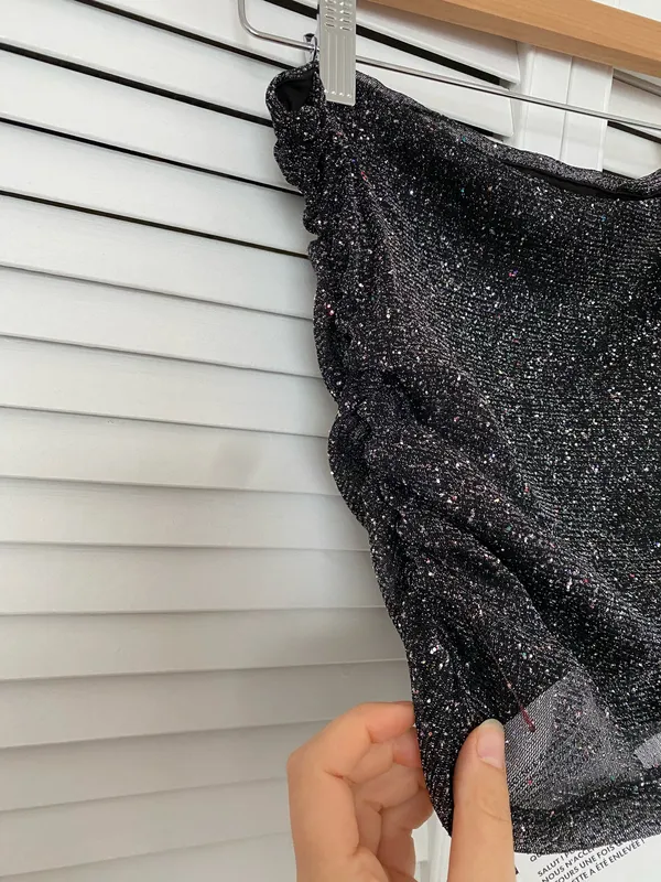 ASOS Sparkly Black Strapless Crop Top - Image 3