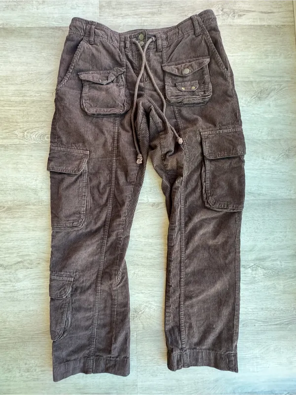 Free People Tahiti Cargo Corduroy Pants Size small Brown Drawstring - Image 2