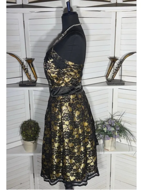 Vintage 90s dress black gold brocade floral whimsigoth cocktail wedding guest XL - Image 4