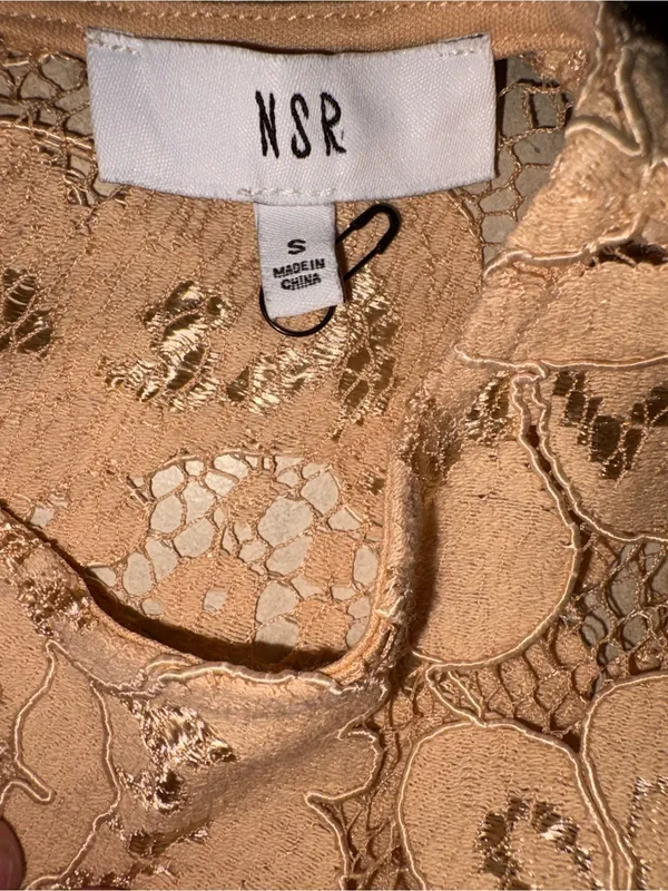 NSR Lace Midi Dress in Light Apricot - Image 2