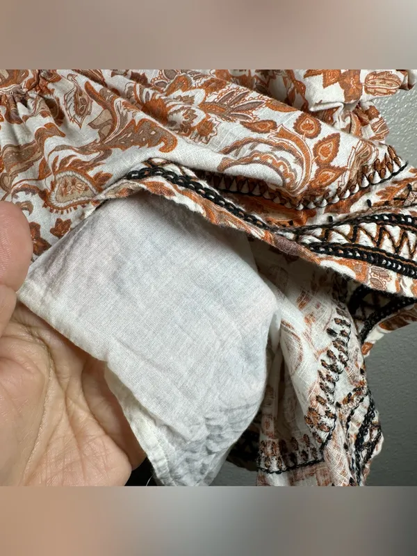 Anthropologie Puff-Sleeve Peasant babydoll Top in Rust Paisley SZ:L - Image 6
