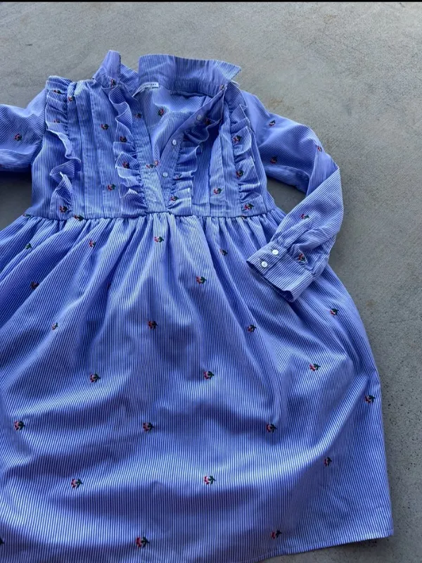 English Factory Striped Floral Ruffle Mini Dress Size M - Image 2