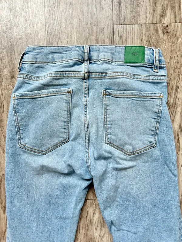 Zara Mid Rise Wide Flare Leg Jeans Light Wash Boho Western Rodeo 32" Size 2 - Image 8