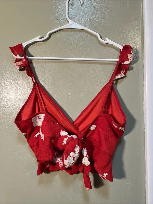 Sage The Label Women's Size Small Tank Top Burnt Orange White Floral Embroidered - Image 4
