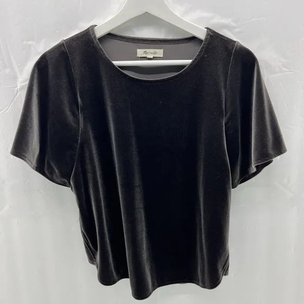 Madewell Size XS Velvet Butterfly Top Short Flutter Sleeve Brown Blouse Women's - Image 3