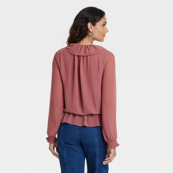 Universal Thread Womens Long Sleeve Blouse 92235298 Dark Mauve Pink XS - Image 6