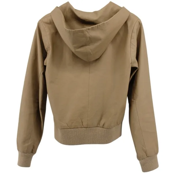 Vintage Y2K Buckle Tan Leather Hooded Granola Girl Moto‎ Jacket Size M - Image 5