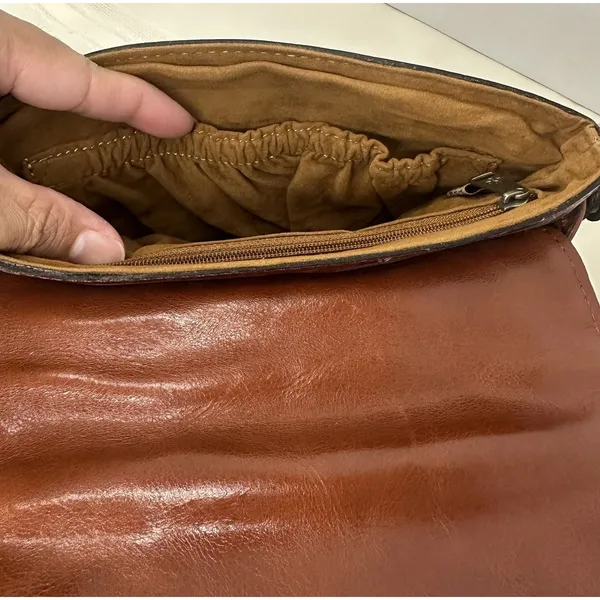 Patricia Nash Corfu Quilted Leather Crossbody Bag Purse Cognac Brown Oil-Waxed - Image 10