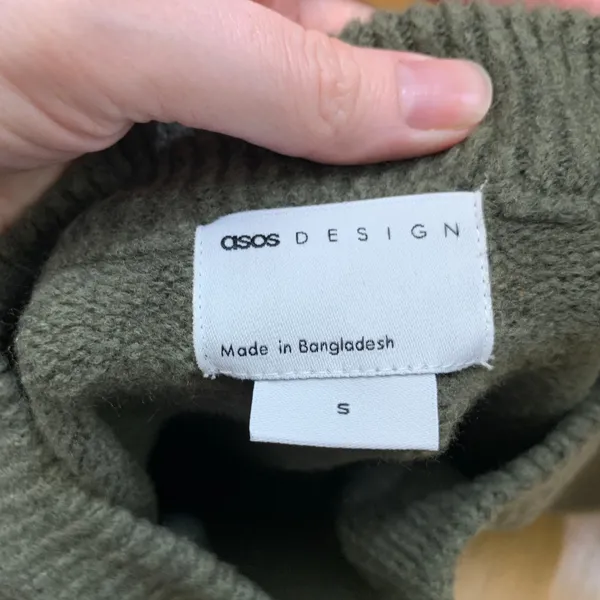 ASOS‎ DESIGN Womens Small Olive Green Cropped Crewneck Wool Blend Sweater Small - Image 5