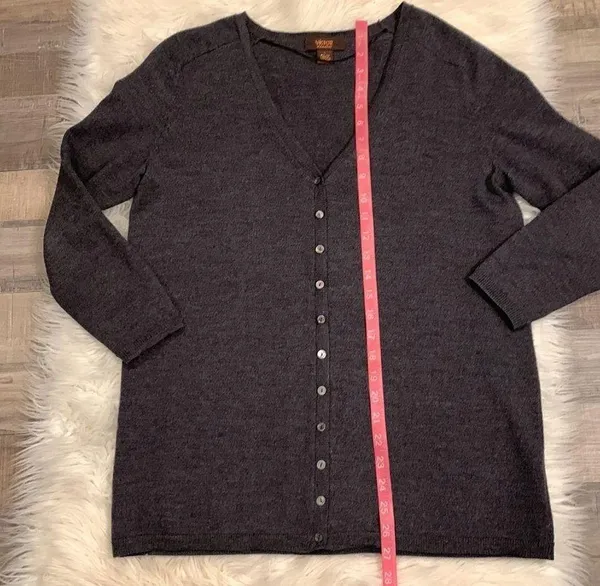 wool button front sweater charcoal gray L - Image 6