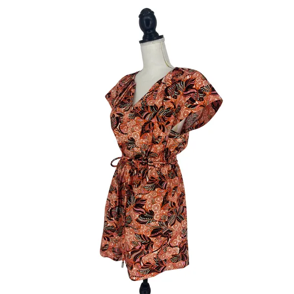 ALC Frank Alice Mini Dress Orange Rose Floral Print Cotton Size 4 - Image 6