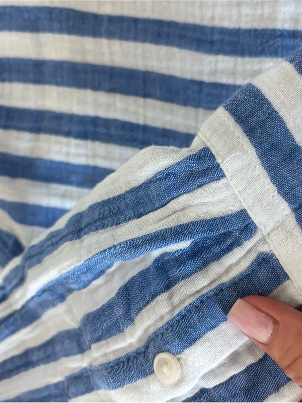 NWT J. Crew Blue and White Vertical Stripe Linen Button-Down Shirt - Image 6