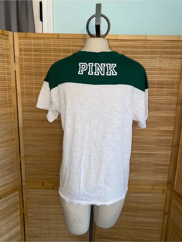 Victoria’s Secret PINK green white MSU Michigan State Spartans t-shirt tee small - Image 2
