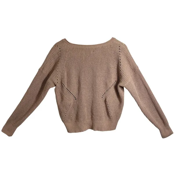 Abercrombie & Fitch Soft AF Tan Brown Textured Knit Scoop Neck Sweater Size S - Image 2