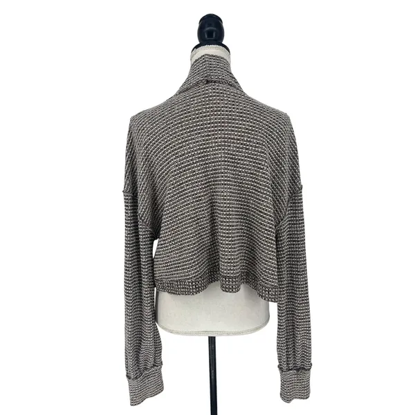 Free People BK Thermal Turtleneck Cropped Top Wine Red White‎ L - Image 10
