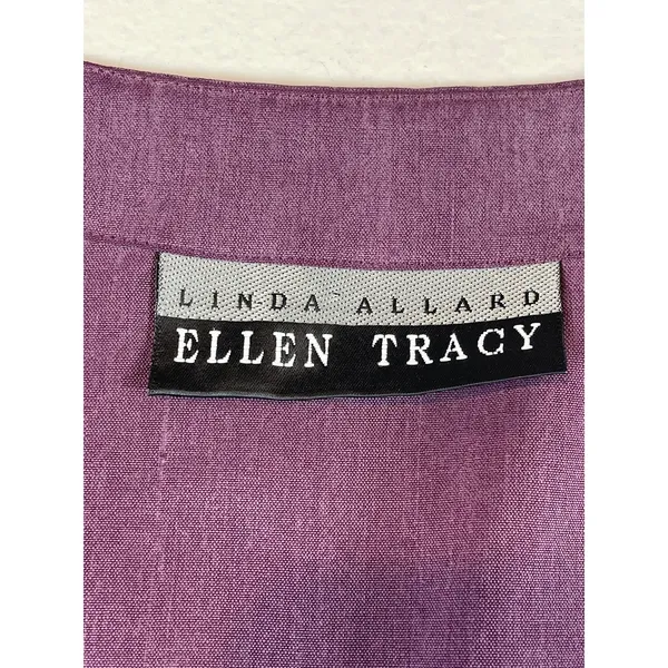 Linda Allard Ellen Tracy Purple Silk Sleeveless Button Down Collared Size 12 - Image 3
