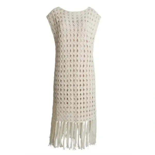 Eleven Six Shaya Crochet Midi Dress w/ Fringe Ivory Cotton Resort Wear Old Money - Image 2
