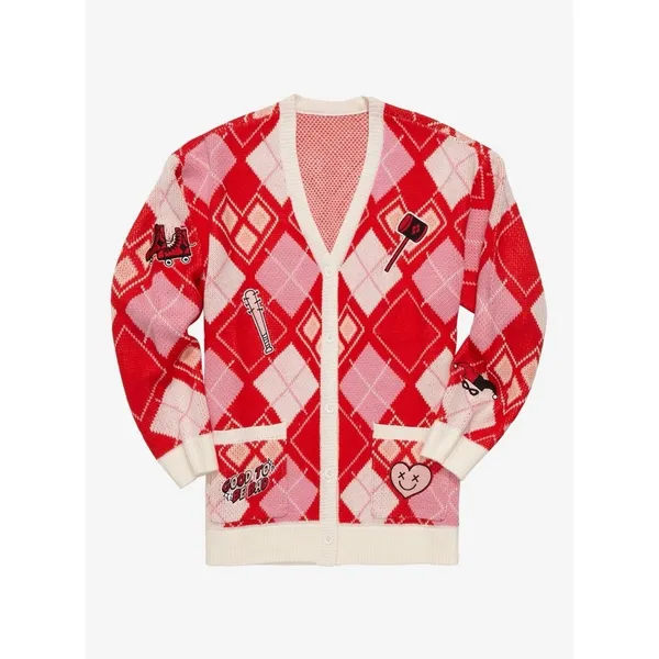 HARLEY QUINN Argyle Cardigan Sweater DC Comics Harlequin Batman Joker Small - Image 4