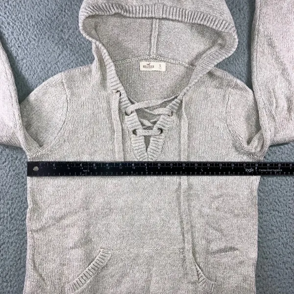 Hollister Baja Hoodie‎ Women S Oatmeal Beige Knit Lace Up Coastal Boho Pullover - Image 12