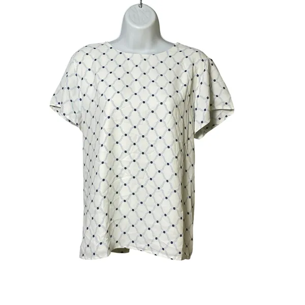 Ann Taylor Womens Blue White Floral Trellis Keyhole Back Blouse Top Size M SP26 - Image 3