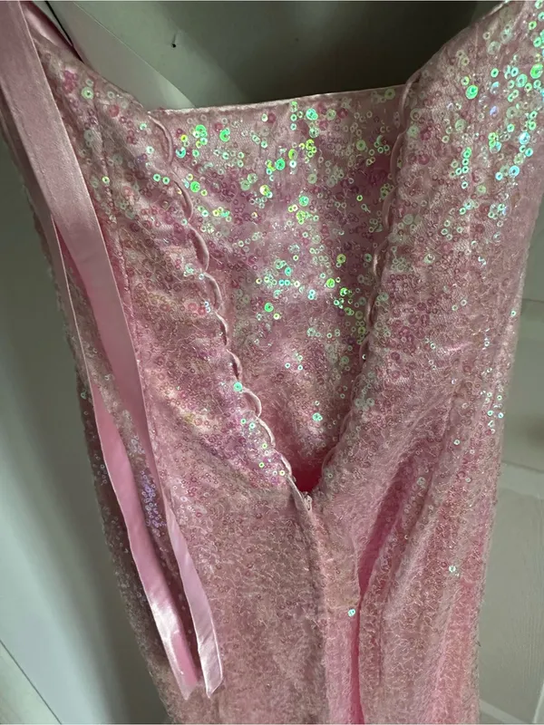 MoriLee by Madeline Gardner Strapless Pink Sequin Evening Gown size 3/4 - Image 6