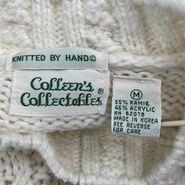 Vintage Winter Sweater Chunky Hand Knit Texture Oversized Boxy Cream Tan Size M - Image 10