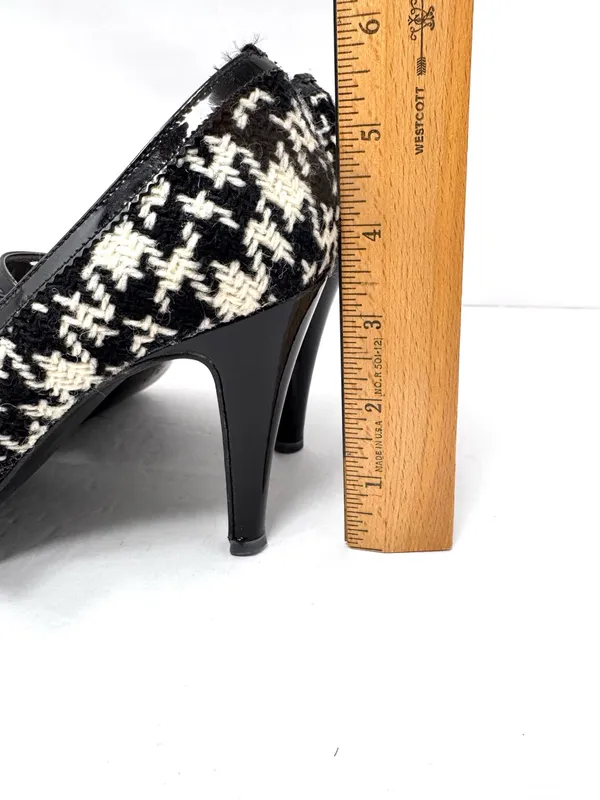 CARISMA black/white houndstooth fabric & leather Mary Janes, Italy, size 8.5 - Image 11