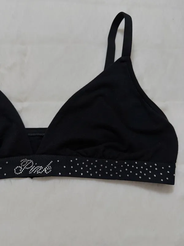 PINK Victoria’s Secret Rhinestone Elastic Bralette Black Large - Image 3