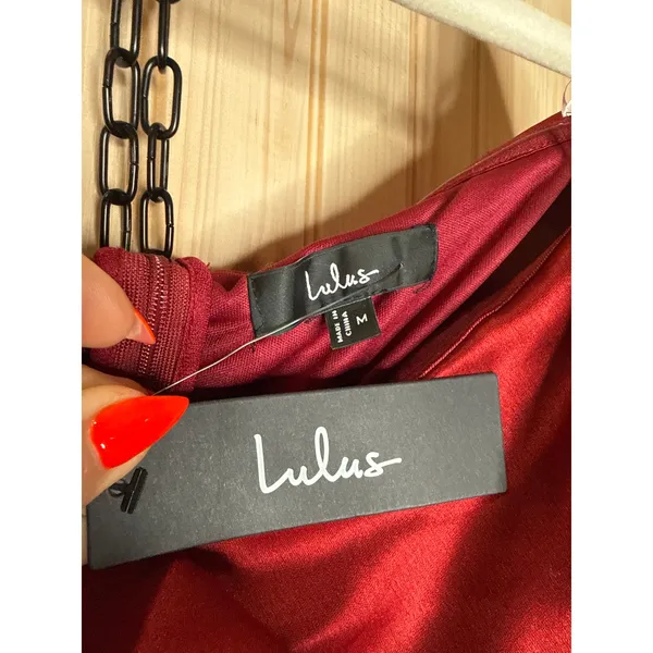 NWT Lulus Always Celebrating Burgundy Satin Off-the-Shoulder Mini Dress Party M - Image 6