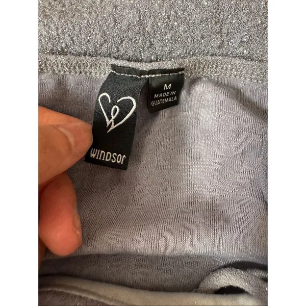 Windsor Glitter Mini Bodycon Dress Womens Medium Silver Grey Ruched Spaghetti St - Image 5