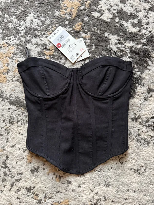 Zara Black Strapless Corset Bodysuit Top - Image 2