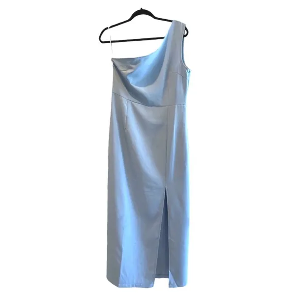 SHEIN One Shoulder Midi Dress Blue Slit Elegant Minimalist Women Size‎ L - Image 2