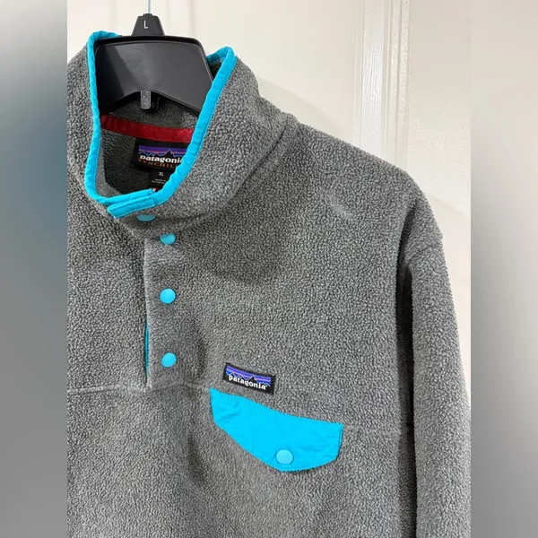 Patagonia Synchilla Snap-T Fleece Pullover Women’s XL Gray Teal Classic Logo - Image 4