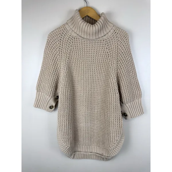 J.Crew Women’s Size XS Cozy Knit Turtleneck Poncho Sweater 100% Cotton Camel - Image 2