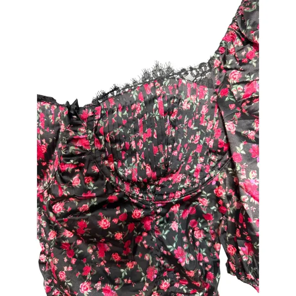 For Love and Lemons Melrose Pink Floral Ruched Mini Cocktail Dress Size XL - Image 9
