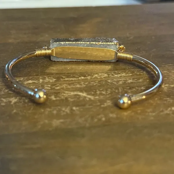 Gold tone white druzy cuff bangle bracelet - Image 4