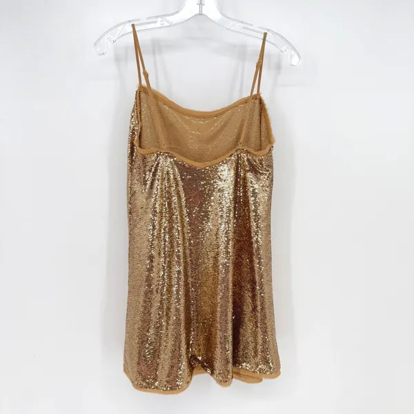 Free People Time To‎ Shine Mini Homecoming Dress Womens S Gold Sequin Party Y2K - Image 9
