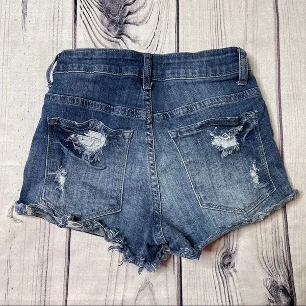KanCan Sz 24 Women's Blue Denim Jean‎ Shorts Cutoffs Distressed KC11205M - Image 4