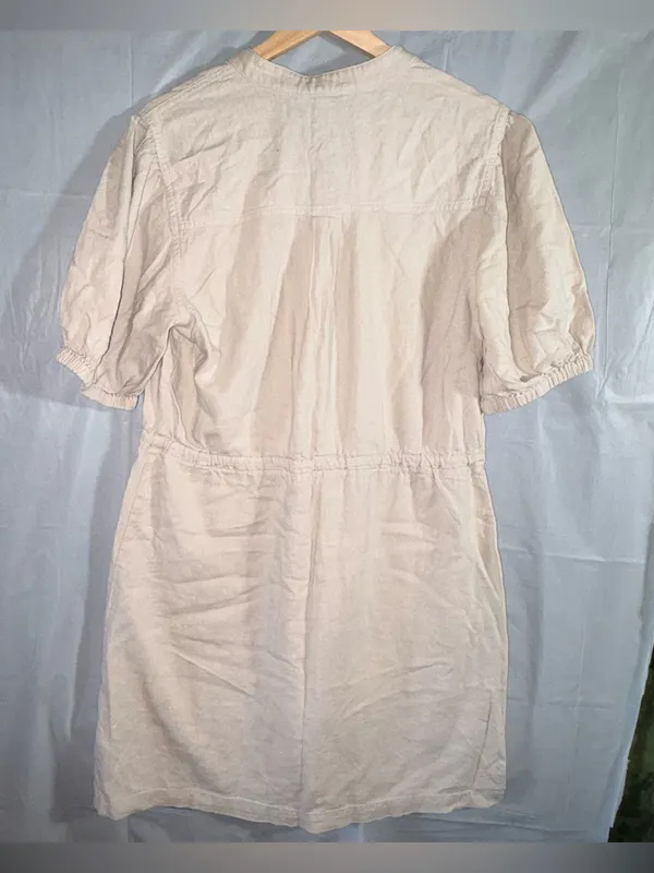 Ophelia‎ Roe Linen Blend Utility Dress Lg Beige Tie Waist Pockets Short Sleeves - Image 6