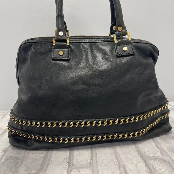 Tory Burch Top Handle Satchel in Black Leather w/ Gold-tone Chain - Preowned - Image 2