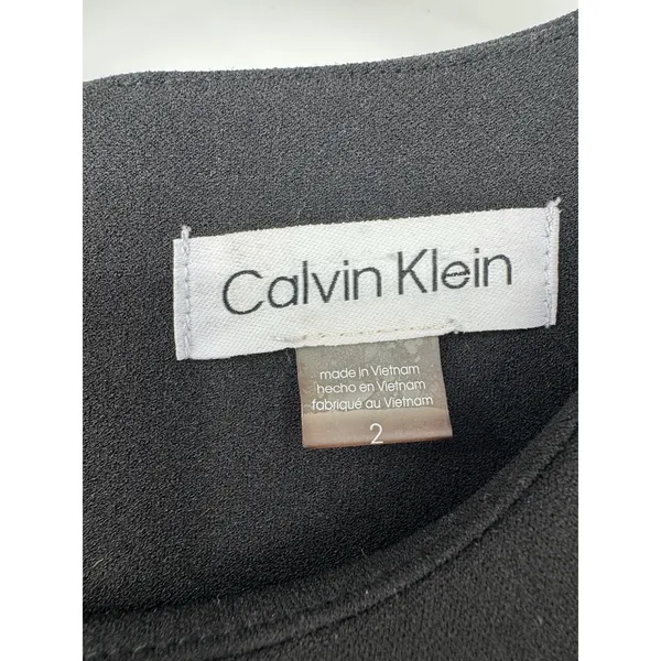 Calvin Klein Black Midi Dress 2 Tulip Pleated Front • Classic Office • Elegant - Image 7