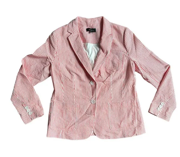 Talbots Size 8 Seersucker Blazer Jacket Coral White 2 Button Notched Collar - Image 3